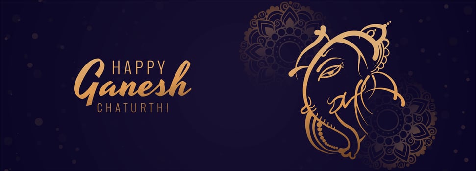 Happy ganesh chaturthi festival horizontal blue banner vector