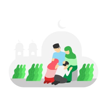 Muslim people celebrating Eid al fitr with apology to parents vector