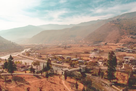 Top view of city and mountains photo