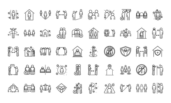 Virology and social distancing icon set vector