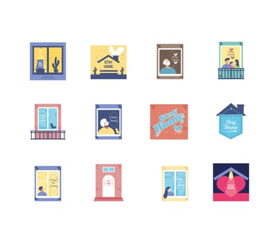Stay at home icons collection vector