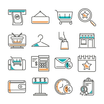 Shopping and fashion apparel commerce icon pack vector