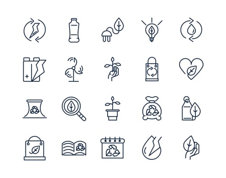 Ecology and environment line-art icon set vector