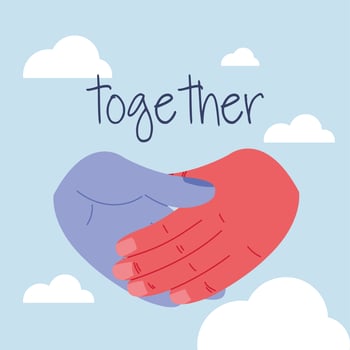 Joined human hands fighting together vector