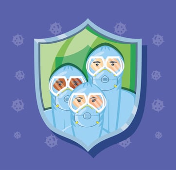 Men with wearing protective uniform vector