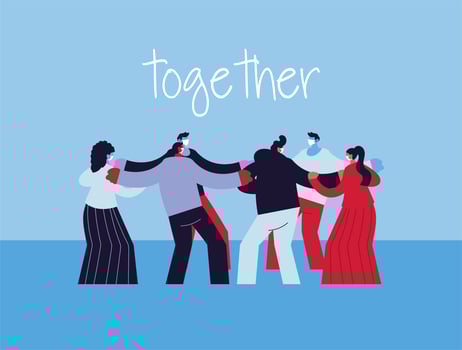 People together with medical mask vector