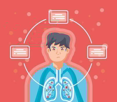 Man with the lungs affected by viruses vector