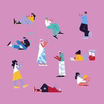 Set of people with smartphone and laptop vector