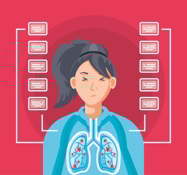 Woman with the lungs affected by virus vector