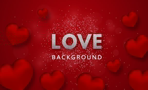 Love flyer with sparkles and 3d red hearts vector
