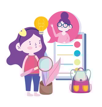 Teacher and student girl connecting via smartphone vector
