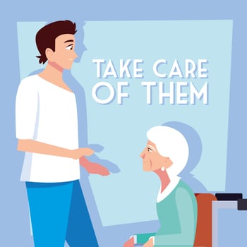 Young man takes care of old woman vector
