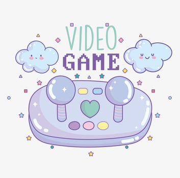 Video game controller with lettering and clouds vector