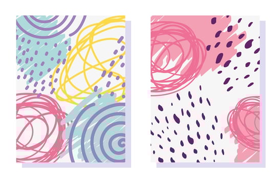 Memphis design abstract shapes and scribbles cards vector