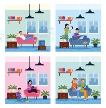 People in quarantine inside their house  vector