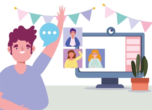 Friends having fun in a online meeting vector