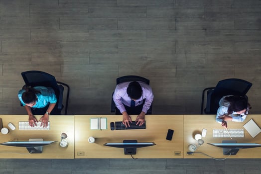 Top view of Asian customer care service workers photo