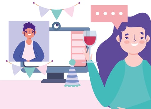 Online party and celebration between friends vector