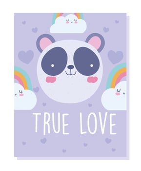 Romantic cute panda card template vector