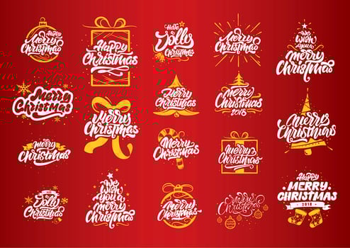 Merry Christmas lettering set vector