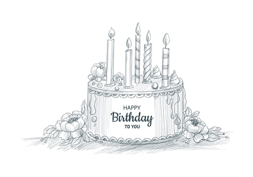 Happy Birthday Decorative Cake with Candles Sketch Design vector