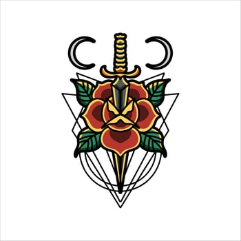 Rose and dagger tattoo vector