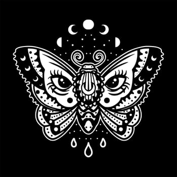 Nocturnal moth tattoo vector