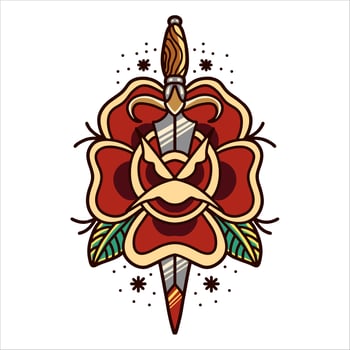 Rose and dagger tattoo vector