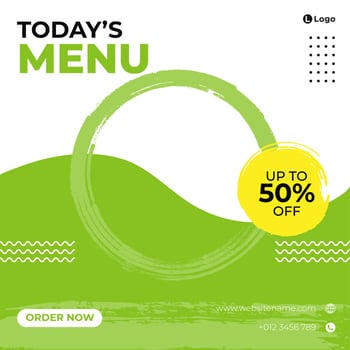 White and green brush stroke food social media template vector