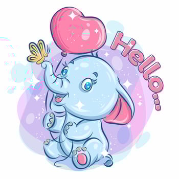 Cute Happy Elephant Holding Balloon and Playing with Butterfly vector