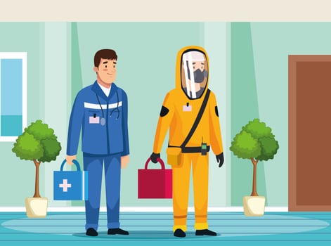 Biohazard cleaning person and paramedic vector