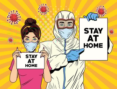 Woman and a man with biosafety suit vector
