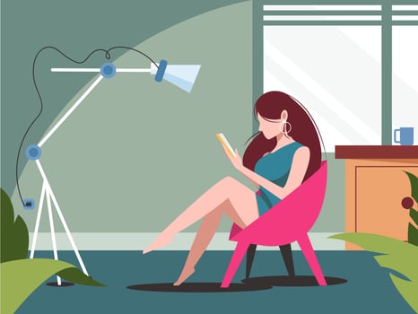 Girl Reading a Book at Home vector