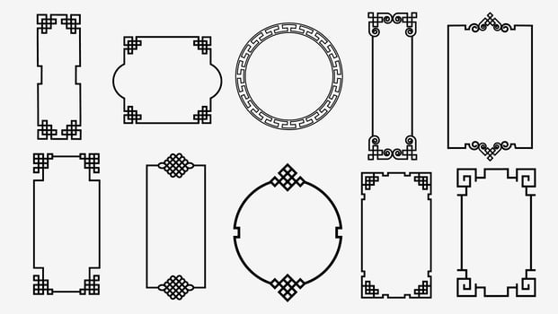 Set of art frames in asian style vector