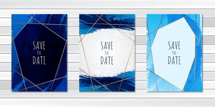 Wedding invitation card with blue brush strokes vector