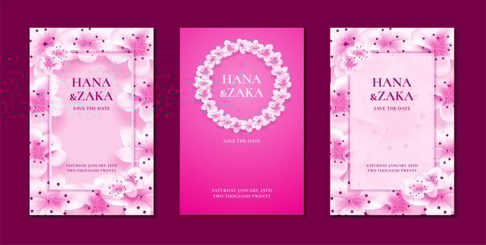 Sakura cherry blossom wedding invitations vector