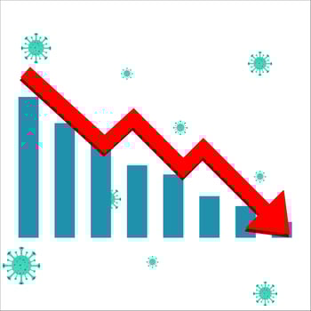 Diagram with the red arrow going down and virus cells vector