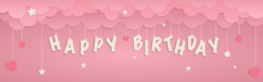 Happy birthday hanging letters and shapes paper art banner vector