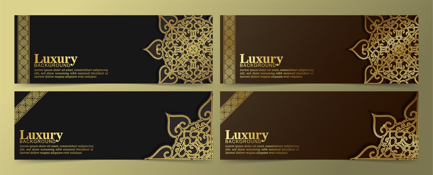 Luxury golden mandala banners on black and brown vector