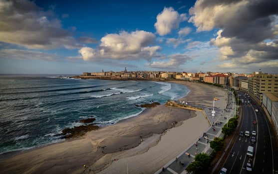 Aerial view of coastal shoreline photo