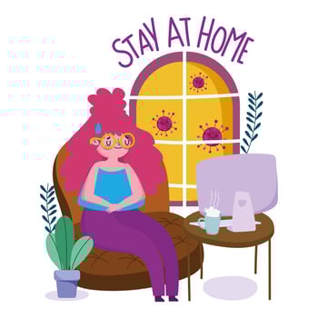 Young woman quarantined at home vector