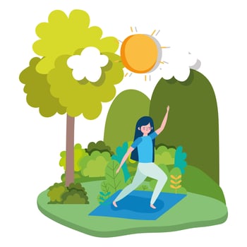 Young woman doing yoga outdoors vector
