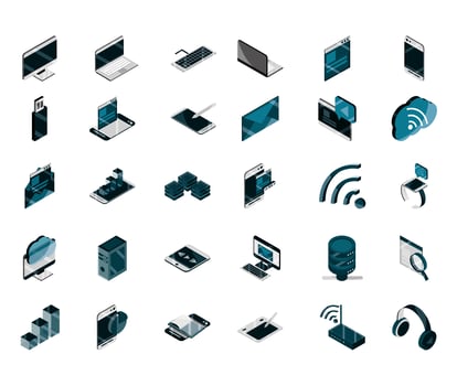 Electronic and digital devices isometric icon set vector