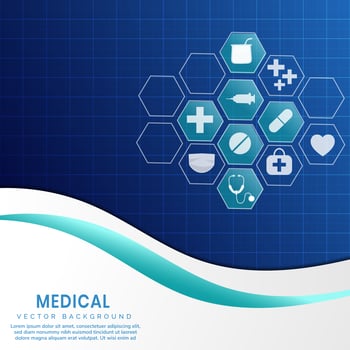 Medical blue background with hexagon icons vector