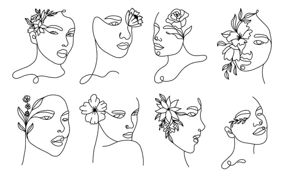 Set of Linear Woman Portraits vector