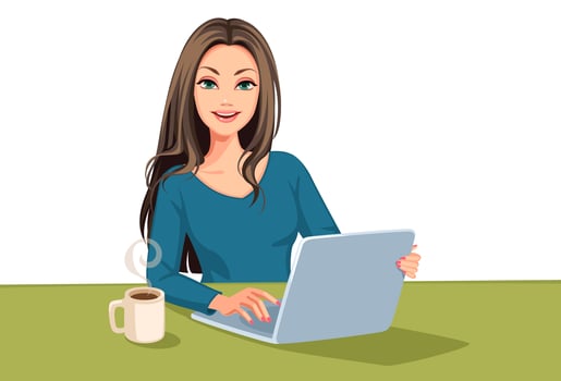 Woman using a laptop vector