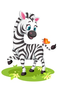 Baby zebra with butterfly vector