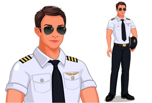 Male pilot standing set vector