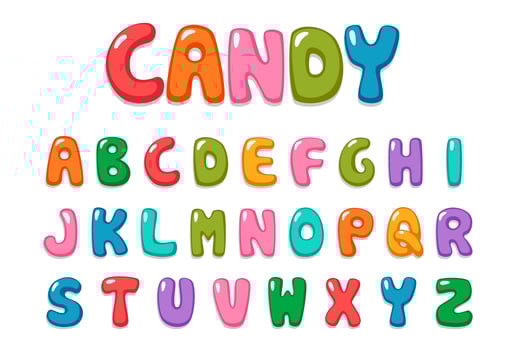 Fun, candy-color, font set vector