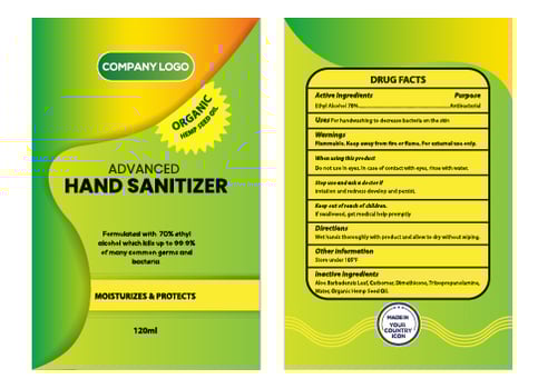 Antibacterial hand sanitizer hemp seed oil Label  vector